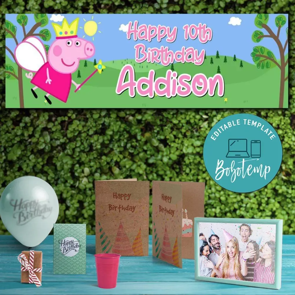 Peppa Pig Birthday Banner For Girl Printable Instant Download