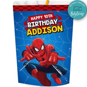 Spiderman Capri Sun Birthday Labels Digital File Printable Instant Download