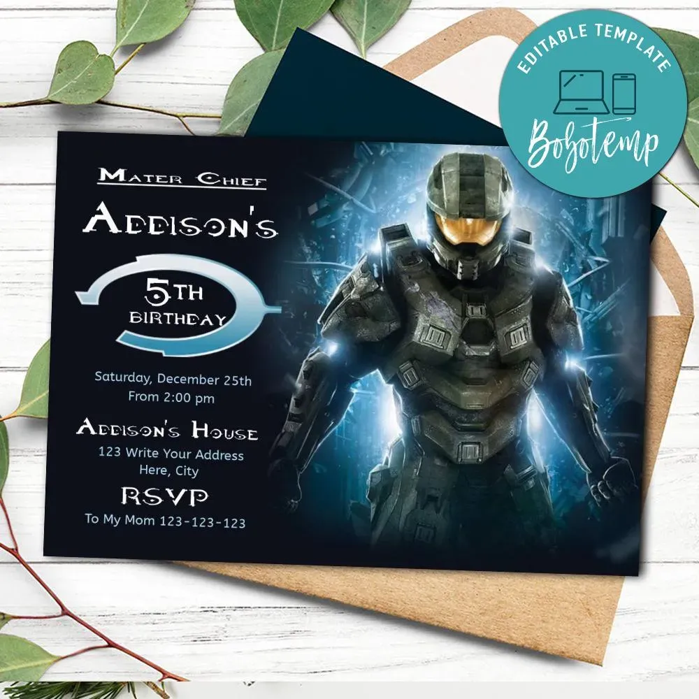 Halo Birthday Invitation Template to print at home | Bobotemp