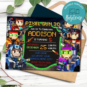 Pixel gun 3d Invitation Customizable template Instant Download