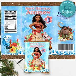 Moana Favor Bag Digital File Template to print at home Instant Download