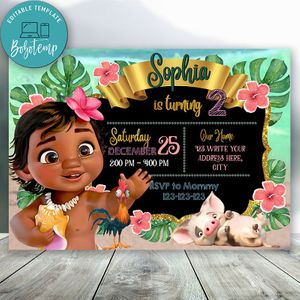 Editable Disney Princess Baby Moana Birthday Flyer Digital File