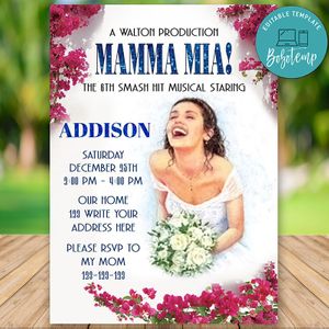 Editable Mamma Mia Musical Movie Birthday Flyer Instant Download