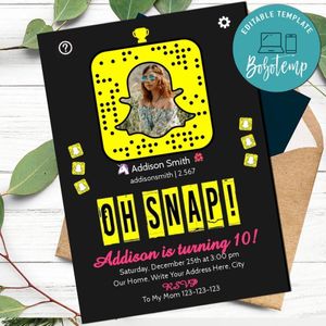Snap Chat Invitation Template to print at home Instant Download