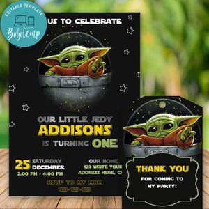 Editable Star War Baby Yoda Invitation and Free Thank You Tag Instant Download