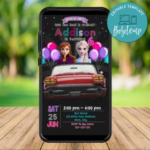 Mobile Frozen 2 Drive By Birthday Parade Electronic Invite Invitation Template Instant Download