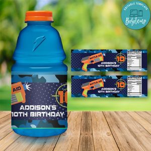 Nerf Dart Wars Birthday Gatorade Label Template to Print at Home Instant Download