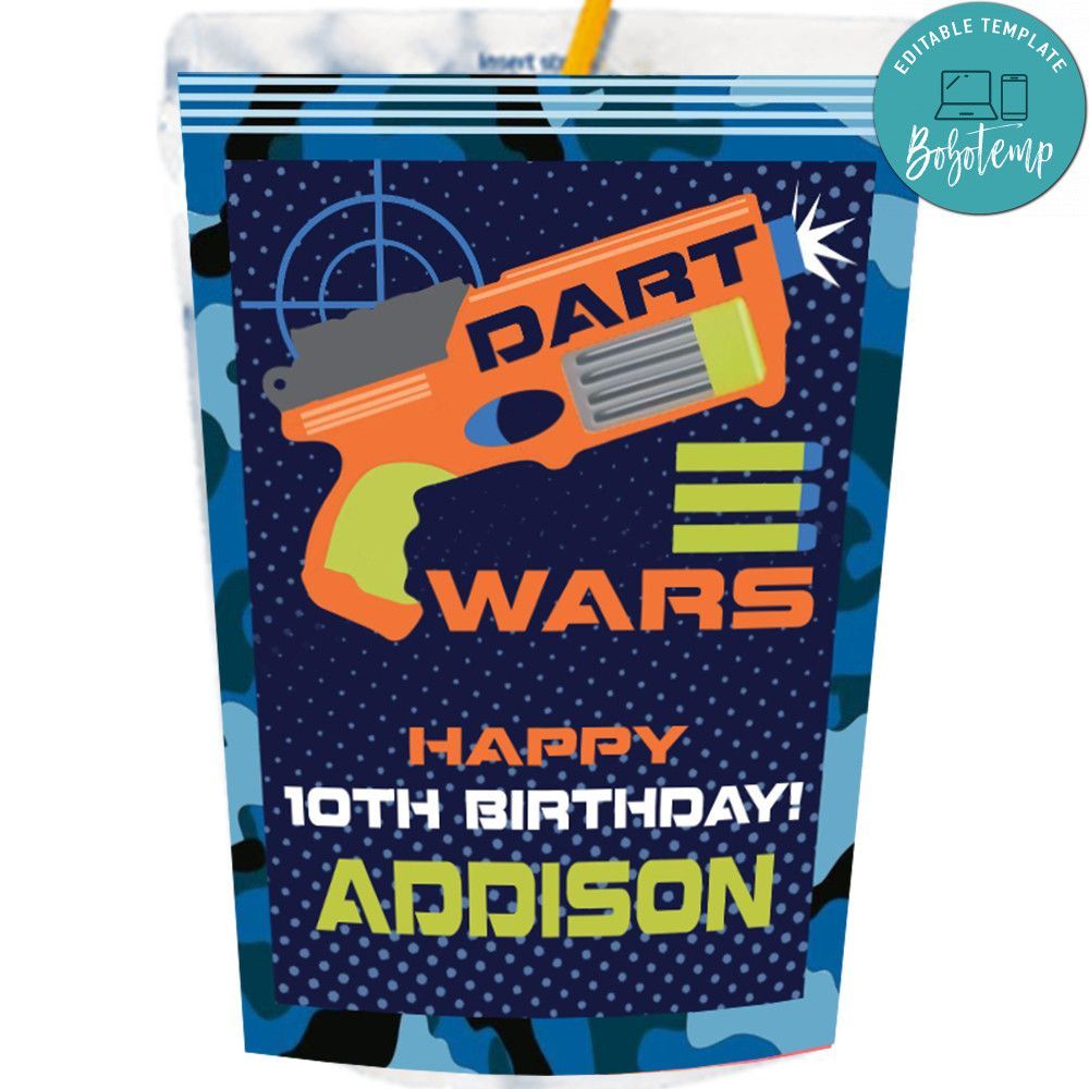 Nerf Dart Wars Capri Sun Birthday Labels Digital File Printable Instant Download