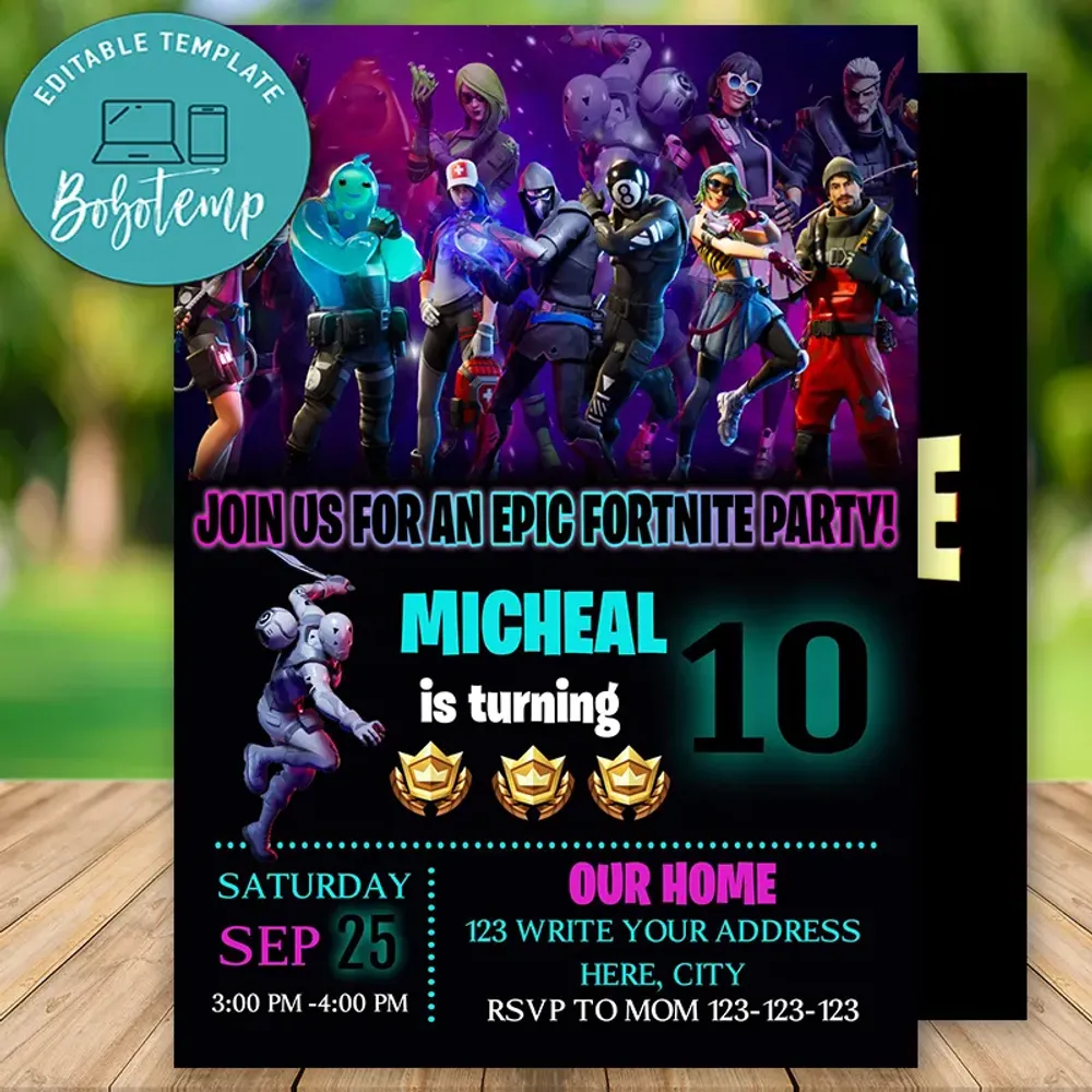 Editable Fortnite Season 11 Birthday Party Invitation Instant Diy