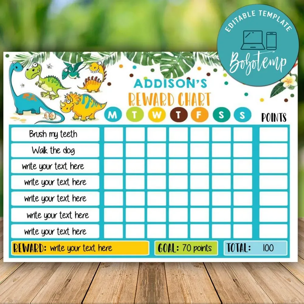 Printable Dinosaur Reward Chart Instant Download Sportspartydesign