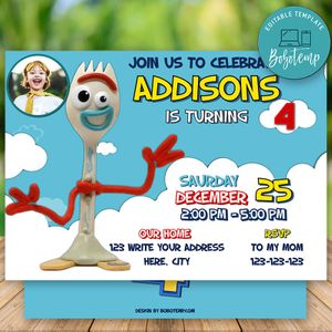 Editable Toy Story 4 Forky Birthday Invitation With Photo Instant Download