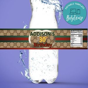 Luxury Water Bottle Label Template to Print at Home Instant Download