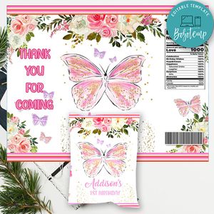 Pink butterfly Chip Bag Digital File Instant Download
