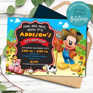 Mickey Mouse Farm Birthday Flyer Template to Print at Home Instant Download