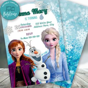 Editable Frozen Elsa 2 Birthday Flyer Instant Download