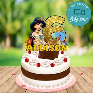 Jasmine Princess Birthday Cake Topper Template Printable Instant Download