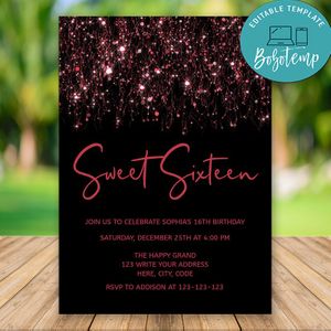 Editable Rose Gold Sweet Sixteenth Party Invites Instant Download