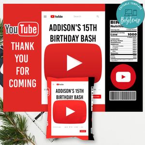 Youtube Birthday Chip Bag Digital File Printable Instant Download