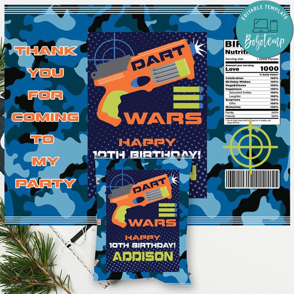 Nerf Dart Wars Chip Bag Digital File Printable Instant Download