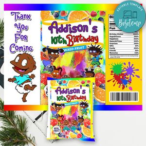 African American Rugrats Birthday Fruit Snack Bag Digital File Printable Instant Download