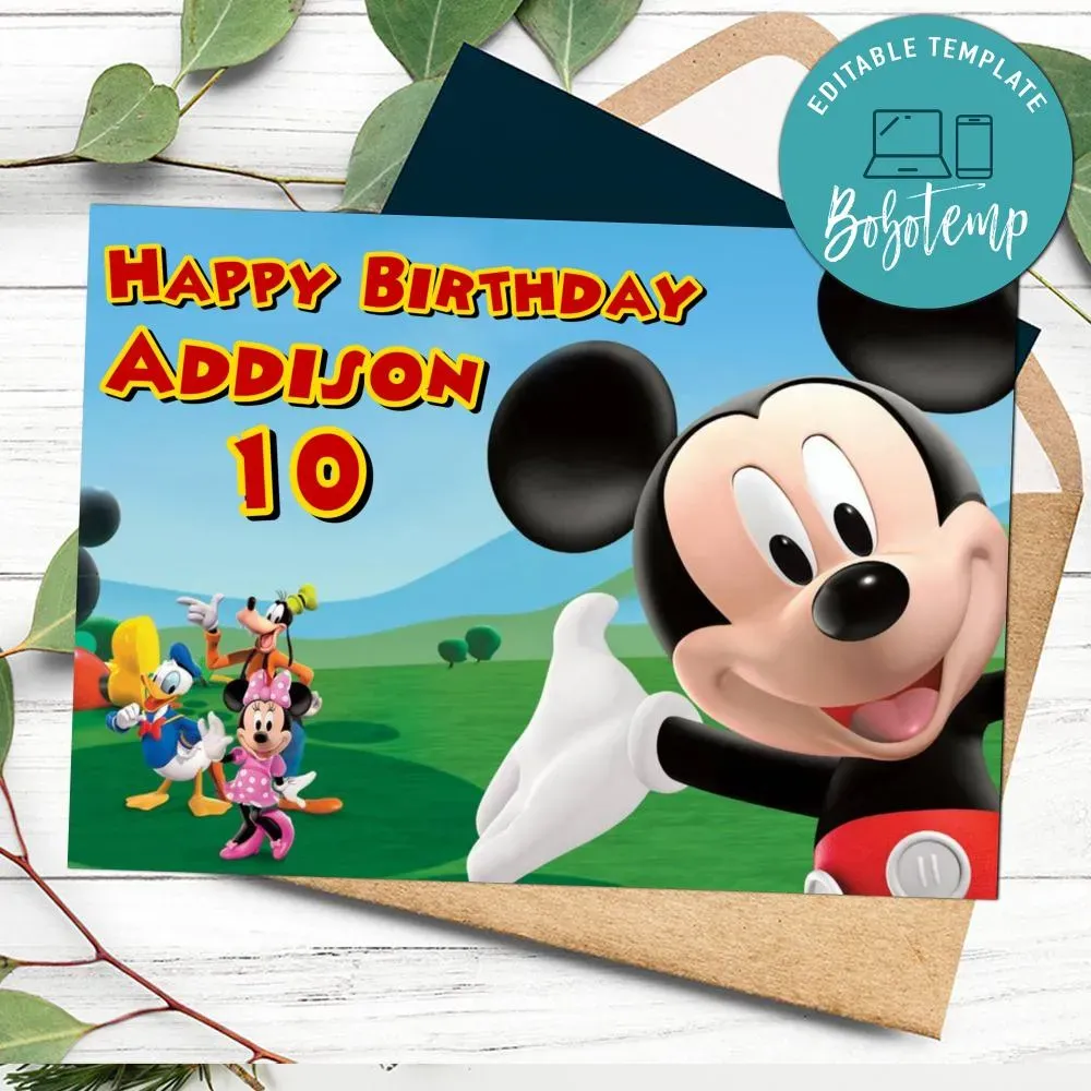 Mickey Mouse Clubhouse Happy Birthday Card for your kid Printable ...