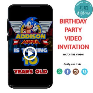 Sonic The Hedgehog Video Invitation Digital Template Customizable Instant Download