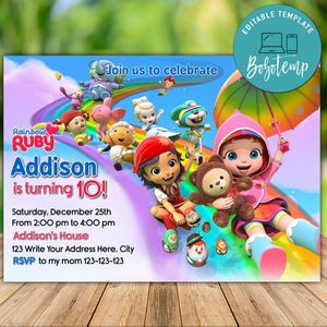 Printable Rainbow Ruby and Her Bear Birthday Flyer Instant Download