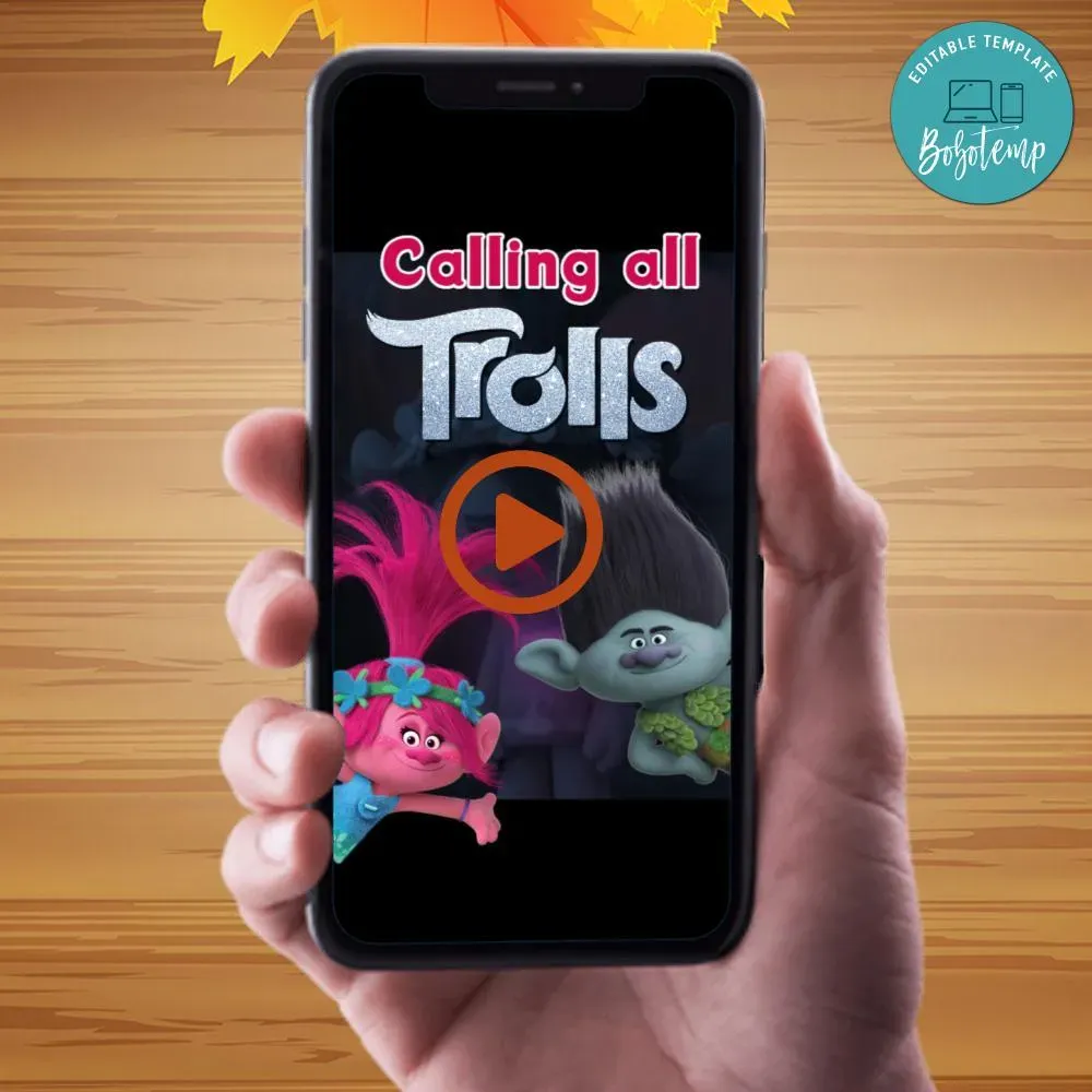 Trolls Customizable Mp4 Video Invitation File | Bobotemp