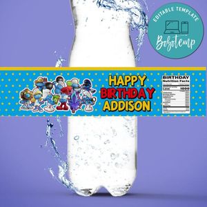 Smurfs Birthday Water Bottle Label Template to Print at Home Instant Download