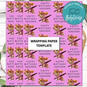 Skye Paw Patrol Wrapping Paper Template to Print at Home Instant Download