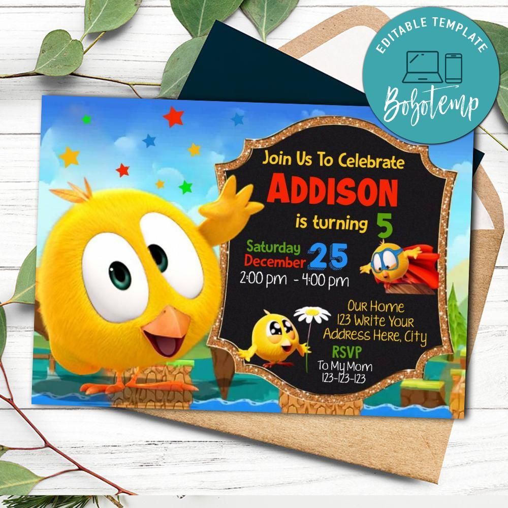 Pollito Chicky Invitation Template Instant Download | Bobotemp Shop