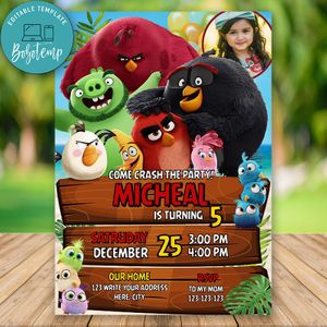 Editable Angry Birds Movie Birthday Invitation With Photo Instant Download