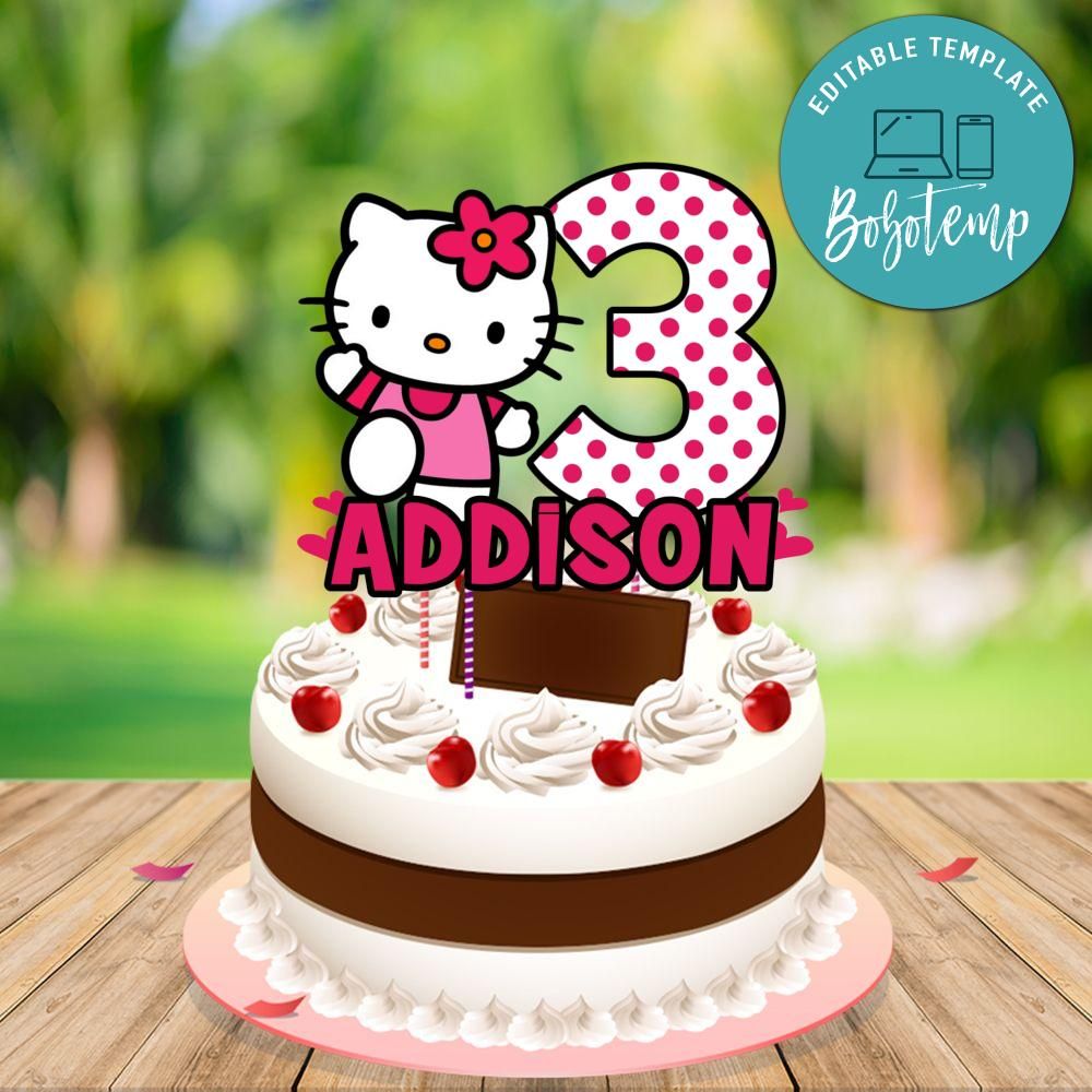 Hello Kitty Birthday Cake Topper Template Printable DIY | Bobotemp