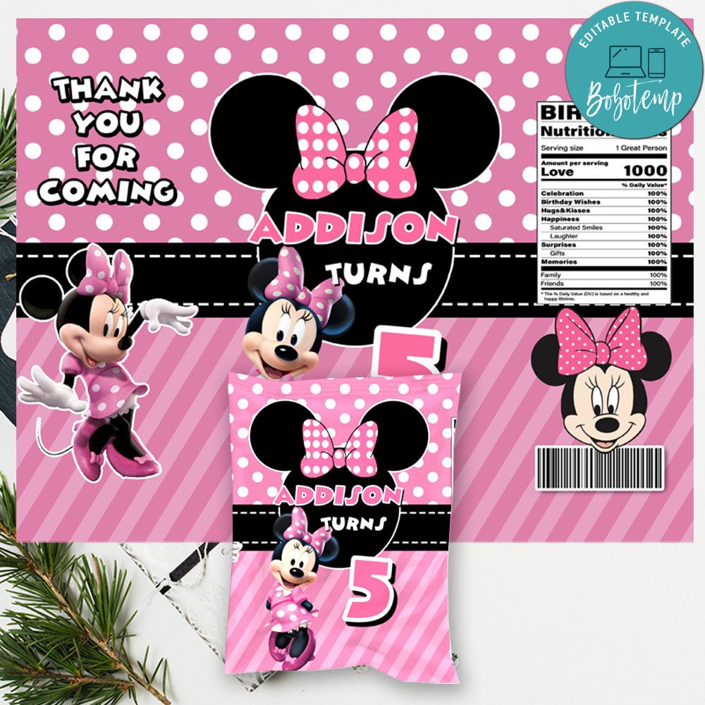 Pink Minnie Mouse Chip Bag Digital File Printable DIY | Bobotemp