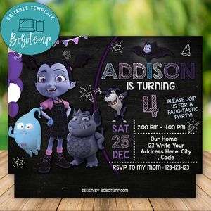 Editable Disney Vampirina Invitation and Free Thank You Card Instant Download