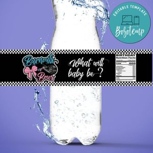 Burnouts or Bows Gender Reveal Water Bottle Label Template to Print at Home Instant Download
