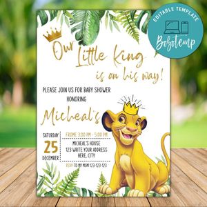 Printable Simba Lion King Baby Shower Party Invites Instant Download