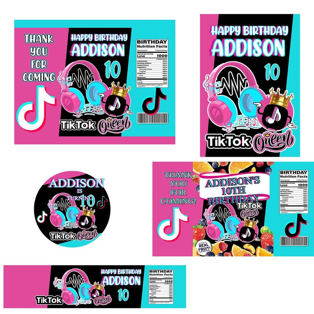 Musical Queen Birthday Party Supplies Set Templates Printable Instant Download