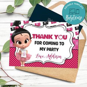 Girl Baby Boss Thank you card Template to Print at Home Instant Download