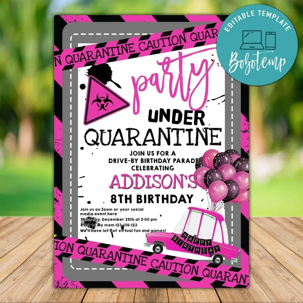 Printable Quarantine Parade Party Template for Girl DIY | Bobotemp