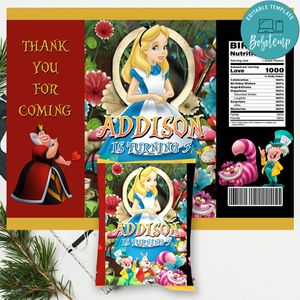 Alice in wonderland Chip Bag Digital File Printable Instant Download