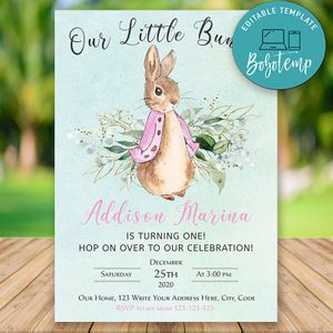 Editable Peter Rabbit Birthday Invitations For Girl Instant Download