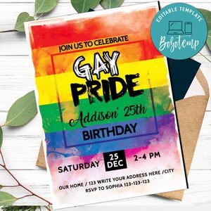 Gay Pride Invitation Template to print at home Instant Download