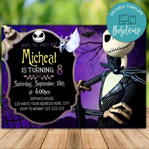 Printable Jack Skeleton Birthday Invitations Instant Download