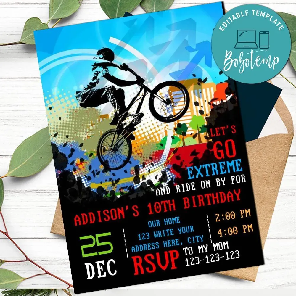 BMX bike Invitation Customizable Template DIY | Bobotemp