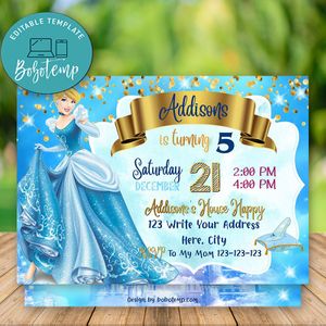 Editable Disney Cinderella Party Invitation Instant Download
