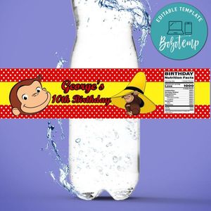 Curious George Water Bottle Label Template to Print at Home Instant Download