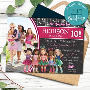 American Girl Invitation Customizable Template Instant Download