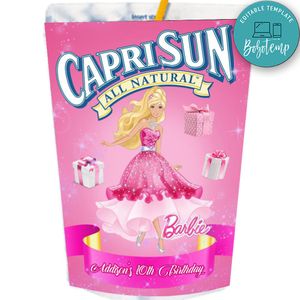Barbie Capri Sun Birthday Labels Digital File Printable Instant Download