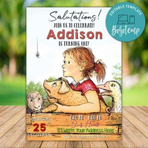 Printable Charlotte's Web Birthday Invitation Instant Download